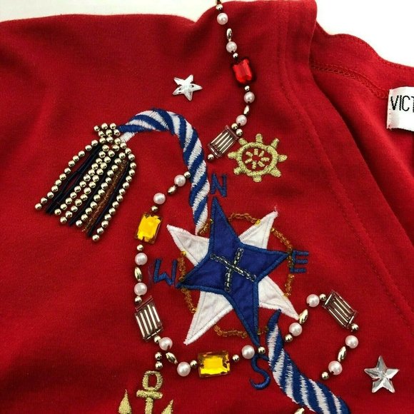 Victoria Woman Nautical Beaded Embellished Shirt - Picture 3 of 8
